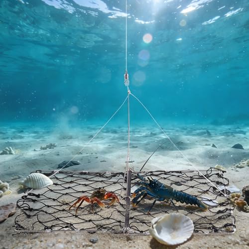 1 Pack/2 Pack Crab Trap, Castable Crabbing Net with Bait Clip Foldable Crab Snare with Red Gauge & Bait Clip for Dungeness, Blue Crabs & Lobster - Crabbing Equipment for Pier, Jetty & Surf Fishing - style: 1 Pack