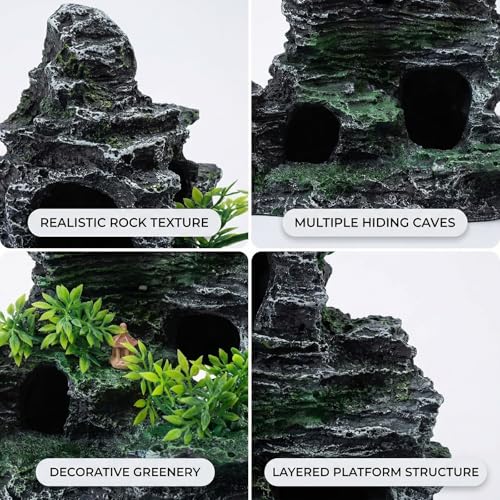 Large Fish Tank Decorations, 10.63 x 3.94 x 10.24 Inch Aquarium Rocks Aquascaping with Cave Hides, Fish Hideout Decor Landscaping Accessories for Betta - color: Mountain Peak