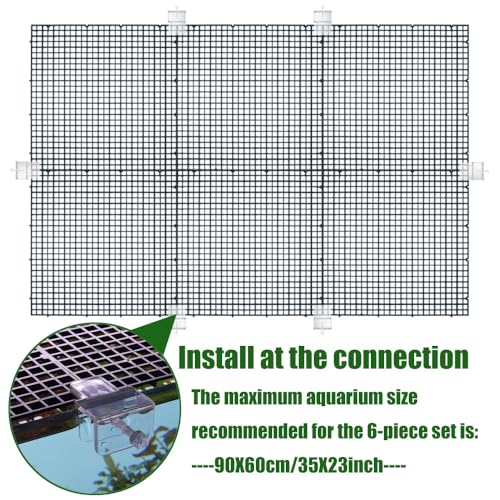 LINLAN Fish Tank Anti-Jump Set, Aquarium Lid, 8 Pieces 5.9x11.8in/15x30cm Plastic Grid with 6 Brackets and 20 Cable Ties, Cover for Rimless Aquarium(White) - color: White, size: S