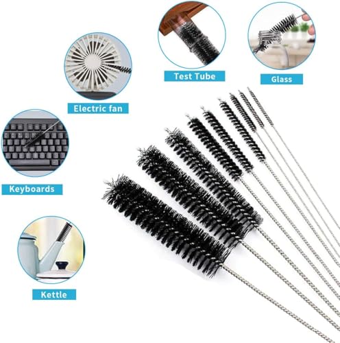 10 Pcs Flexible Drain Brush Straw Cleaner Brush Set,Pipe Cleaners Brush,61Inch Stainless Steel Double-Ended Hose Brush 8.2Inch Nylon Long Tube Cleaning Brush for Home Kitchen Sink Plumbing