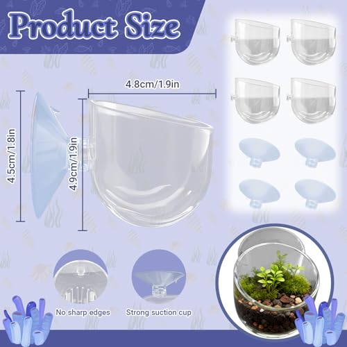 4 Pack Aquarium Plant Holder with Hole, Fish Tank Aquatic Plant Pot Cup with Large Suction Cup, Clear Acrylic Aquarium Planter for Fish Tank Aquascape Decorations