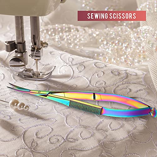 Lasnten 3 Pack Curved Stainless Steel Spring Squeeze Embroidery Scissors Eyebow Grooming Trimming Scissors Thread Snips Clippers Also for Applique, Fabric, Knitting, Sewing, Arts & Craft (Multicolor) - color: Multicolor