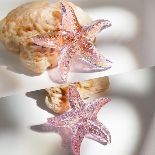 H&D HYALINE & DORA 2.8" Glass Starfish Figurine Handmade Blown Glass Starfish Figurine Tiny Crystal Sea Animals Ornament for Aquarium Decor(Pink) - color: Pink