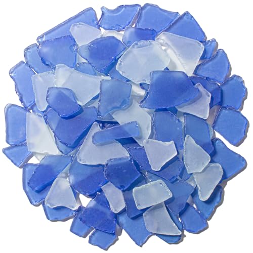 Keedolla Sea Glass for Crafts - 10 OZ Flat Frosted Seaglass Pieces Crushed for DIY Art Crafts, Vase Filler, Beach Weddings, Aquarium and Home Decor - Cobalt Blue, White - color: Cobalt Blue & White, size: 10 OZ / 0.63 LB