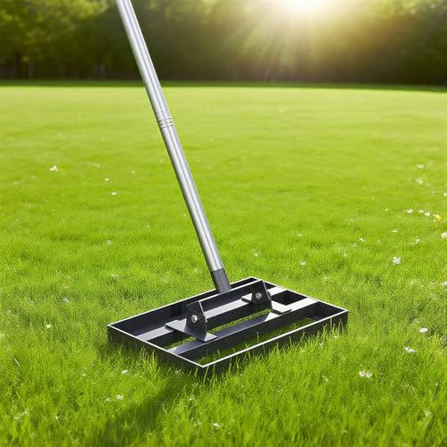 Lawn Leveling Rake 17" x 10" with 78" Adjustable Stainless Steel Handle - Heavy Duty Grass Leveling Tool, Leveling rake for Lawn Care, Yard Leveler