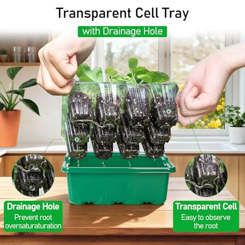 MIXC Seed Starter Tray with Elevated Lid, 120 Cells Seed Starter Kit with Adjustable Humidity Dome, Drainage Hole, Clear Heightened Lids for Indoor Outdoor Greenhouse Gardens, 10 Pack, Green - color: Green, size: 12 Cell-10 Packs Elevated Cover