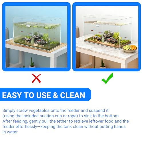 Hanging Fish Tank Vegetarian Feeder for Plecos – 2 Pack | For Goldfish, Snails, Cichlids & Bottom Feeders, Holds Cucumber, Zucchini, Pumpkin, Freshwater & Saltwater Safe