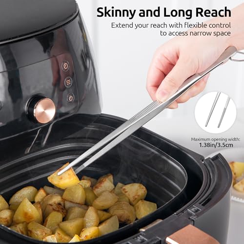 U-Taste 10" Kitchen Cooking Tweezer Set: 18/8 Stainless Steel Food-Grade Metal Food Tong, Seamless-Welding, Flexible and Non-Slip for Pasta Salad Meat Serving, Baking, Frying (Round & Pointed Tip) - size: 10in (round+pointed tip)