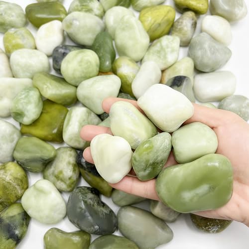 SIDONG 10 LB Jade Pebbles, 1.2-2Inch Natural Decorative Polished Jade Stones, Jade River Rocks for Succulents, Cactus, Vases, Indoor Plants, Garden Landscaping, Bamboo - color: Jade, size: 10 lbs,1.2-2inch