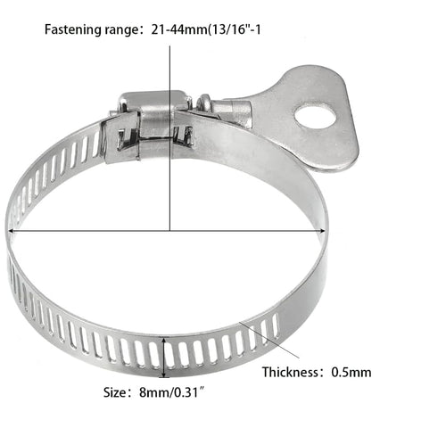 10-Pack 304 Stainless Steel Hose Clamps with Adjustable Thumb Screw, Key-Type Design, 8mm Bandwidth, Ideal for Plumbing, Automotive, and Machinery Applications (Size:21-44mm(13/16"-1 3/4") - size: Size:21-44mm(0.827"-1.73")