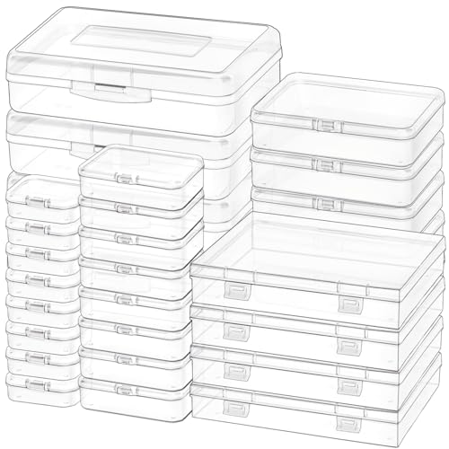 28 Pack Mixed Sizes Rectangular Mini Plastic Containers Clear Plastic Storage Boxes with Hinged Lids and Labels Empty Beads Organizers for Small Items Art Craft Jewelry Projects - size: 5 Size 28 Pcs