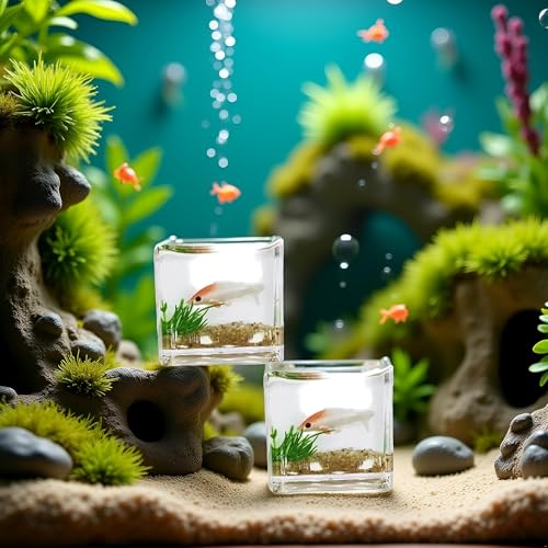 2Pcs White Goldfish Charm of A Mini Tank with This 1:12 Scale Miniature Accessory Square Fish Tank Realistic Glass Decor for Dollhouse Display Captivating Miniature for Crafts Ornaments Handmade