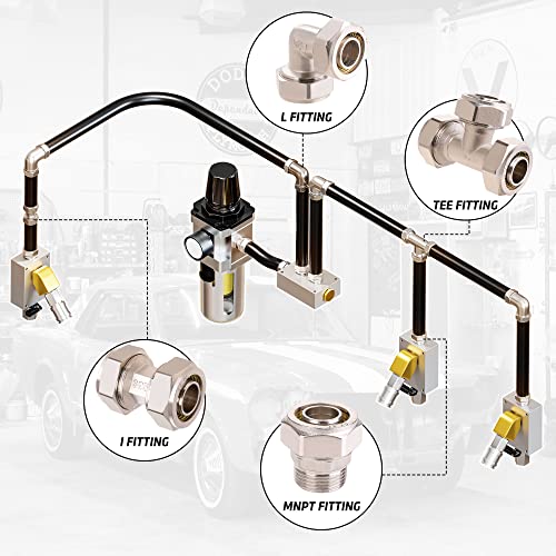 2PCS 3/4’’ Tee Air Piping Fittings, 3/4’’ Tubing x 3/4’’ Tubing x 3/4’’ Tubing, Brass-Nickel Plated, 200PSI Working Pressure, Air Line Fittings for Shop Garage Compressed Air Tube System