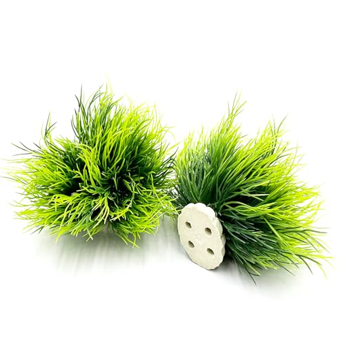 Aquarium Plants Fish Tank Decorations 2pcs Small Size/3.5inch Ornament Plastic Artificial Plant Goldfish Waterscape Fish Hides Mini Grass Set (2pcs/Green)