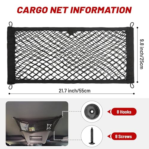 RED WOLF Universal Cargo Net Pocket Elastic Netting Car Mesh Pouch for Trunk RV Boats Home Cargo Storage with Screws and Hooks (21.7'' x 9.8'') - size: 21.7'' x 9.8''