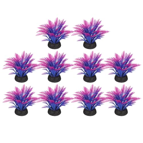 uxcell Aquarium Artificial Plants, 10 Pcs Fish Tank Plants Decorations Accessories Aquatic Ornaments Decor Water Grass, Purple-Green (Coco Leaves) - color: Purple-red