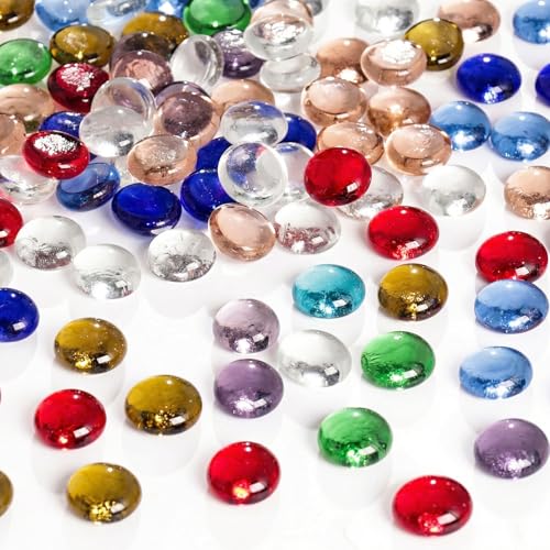 DomeStar 1LB Decorative Flat Marbles, Mixed Colors Glass Pebbles Beads for Vases Fillers Aquarium Fish Tank Rocks DIY Crafts Table Scatter Decor - color: Mixed Color