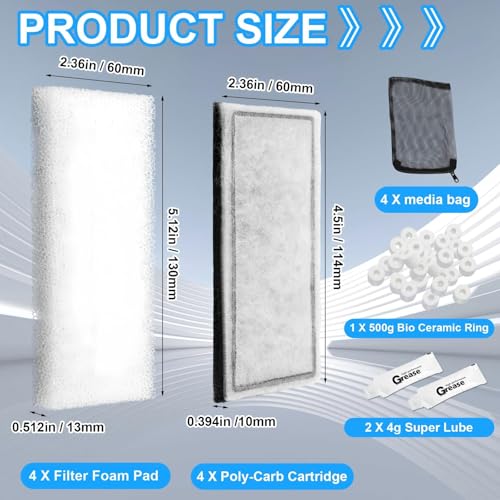 15 Pcs Underwater Filter Media Compatible with Fluval U2, Including 4 Biological Foam Mat, 4 Poly/Carbon, 500g Bio-Ring, 4 Mesh Bags, 2 Grease, Maintenance & Replacement Filter Media Kit - size: Compatible with Fluval U2