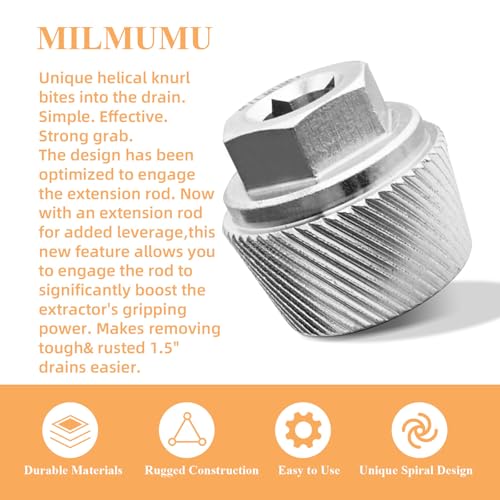 1.5" Tub Drain Extractor Removes Old Broken Stubborn and Rusted Drains with Ease Strong Grab Plumbing（ M05255 1.5" ） - 1PACK - color: Silver