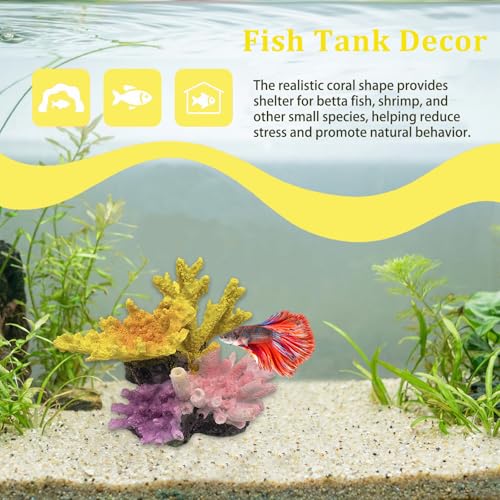 Aquarium Decor Fish Tank Decorations Resin Coral Ornament, Small Aquarium Accessories Hideout for Betta Shrimp Goldfish, Artificial Reef Fish Tank Accessories Decorations - color: Coral