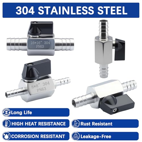 3/8″ Hose Barb Ball Valve, 304 Stainless Steel Mini Fuel Shut Off Valve,Heater Hose Shut Off Valve for Water Gas Fuel Drip Irrigation and Aquariums - size: 3/8″ Hose Barb