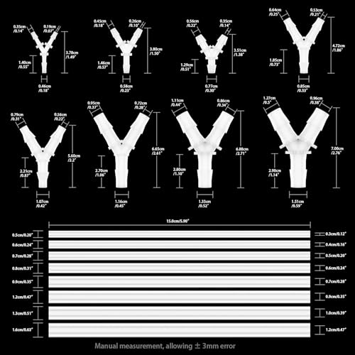 Y Hose Connector 3 Way Hose Splitter | Multi Size Hose Connector and Connecting Pipes, Aquarium Air Pumps Barb Connector, Gas/Water/Oil Hose Accessories 3.5/4.5/5.6/6.4/7.9/9.5/11.1/12.7mm