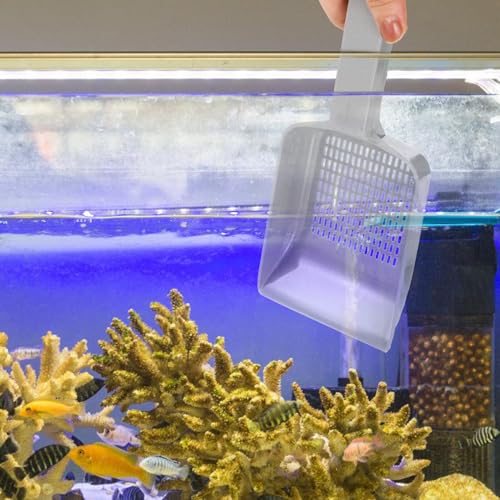 Amosfun Fish Tank Sediment Scooper and Gravel Cleaning Shovel with Drainage Holes Portable Handheld Aquarium Sand Scoop for Small Fish Tanks Multifunctional Aquarium Gravel Tool