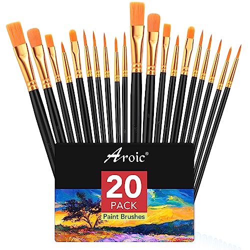 AROIC Acrylic Paint Brush Set, 2 Packs / 20 pcs Nylon Hair Brushes for All Purpose Oil Watercolor Painting Artist Professional Kits (Black) - color: Black, size: 20pcs