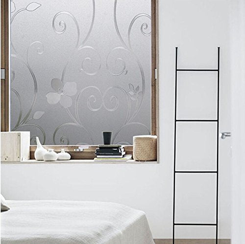 Niviy Window Privacy Film Frosted Window Glass Film No Glue Door Windows Covering for Office and Home Decoration, 17.7 x 78.7 inches - color: Flower, size: 17.7" X 78.7"