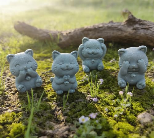 livelyfish Cute Cat Figurine Lucky Cat Statue Sandstone Animal Sculpture Tea Pet Tabletop Ornaments Micro Landscape Fairy Garden Aquarium Decor (C) - color: C