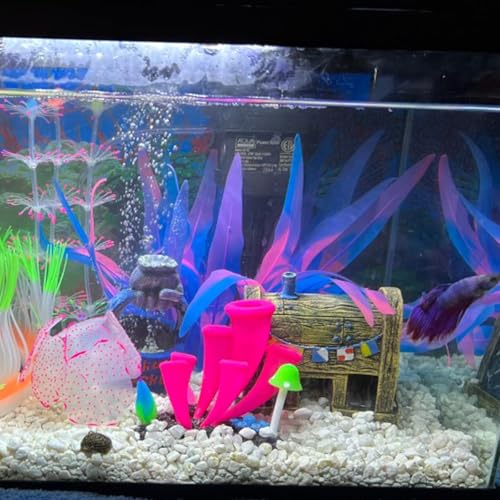 2Pcs Soft Silicone Aquarium Plants Glowing Kelp Fish Tank Plants Decor Artificial Aquarium Plant Decoration Simulation Artificial Water Grass for Fish Tank,Blue,7inch - color: Blue, size: 7inch