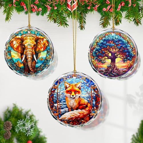 Fox Stained Glass Ornament - Christmas Tree Decor, Fox Ornaments for Christmas Tree, Gift Exchange - color: Fox