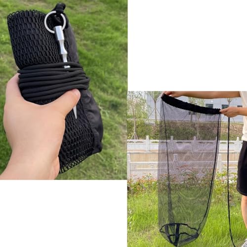 1Pcs Fishing Bag Collapsible Fish Collection Bag Portable Nylon Fishing Net Drawstring Fishing Lure Holder Diving Catching Netting Fish, Black