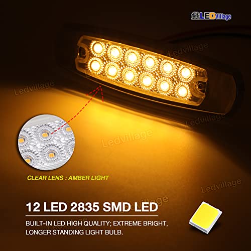 20 Pcs 6.4 Inch Clear Lens Amber LED Side Marker Turn Signal Lights Clearance Parking Lamps for Truck Trailer Lorry Tow RV w/Chrome Universal 12V DC BB12