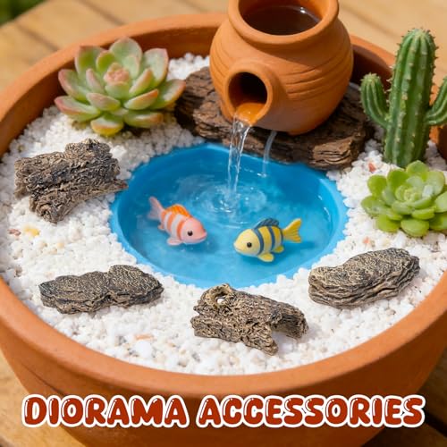 Warmtree 6 Pcs Diorama Rocks Artificial Tree Stump Miniature Stone for Diorama Supplies Micro Train Landscape Mini Garden Figurines Fish Tank Decor Cave Terrarium