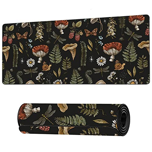 Vintage Mushroom Large Mouse Pad Extended Gaming Mouse Pad Waterproof Desk Mat with Stitched Edge,Non Slip Base Keyboard Mouse pad for Home Office 35.4" X 15.7" - color: Vintage Mushroom