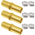 Joywayus 5/8" Hose Barb Hex Union Brass Fitting Water/Fuel/Air with 6 Stainless Steel Clamps (Pack of 3) - size: 5/8", style: 3PCS