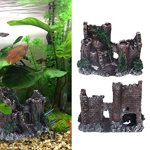 Tyenaza Fish Tank Castle Decoration, Aquarium Castle Decoration, Lifelike Hideout Resin Fish Tank House Ornament for Saltwater Freshwater