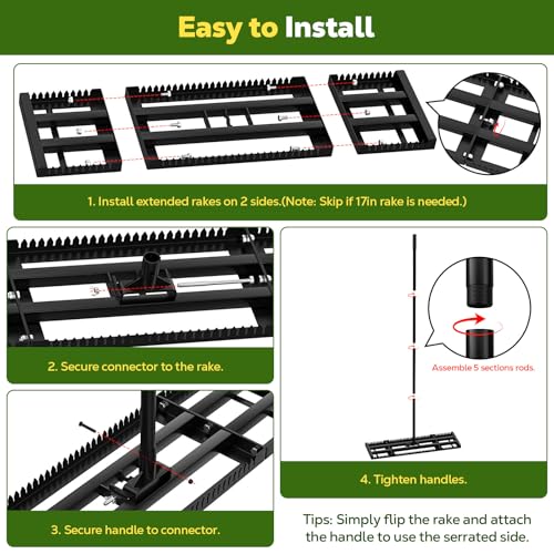 Roylvan Lawn Leveling Rake, 2-in-1 Double Side Lawn Leveler Tool with 32x10in Ground Plate & Adjustable 78in Handle, Heavy Duty Carbon Steel Landscape Leveler for Grass Yard Garden Soil Sand Gravel