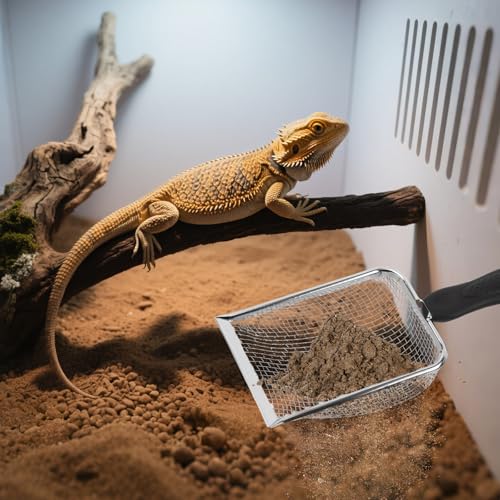 2 PCS Stainless Steel Mesh Cat Litter Scoop, Reptile Sand Scooper, Substrate and Gravel Sifter, Non-Slip Grip, Easy to Clean Reptile Terrarium Sand Waste(3.8mm & 5mm Mesh)