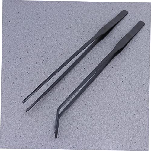 BESPORTBLE 2pcs Stainless Steel Aquatic Plant Tweezers Black Curved and Straight Tongs for Fish Tank Plants Resistant Tools for Easy Planting and Maintenance