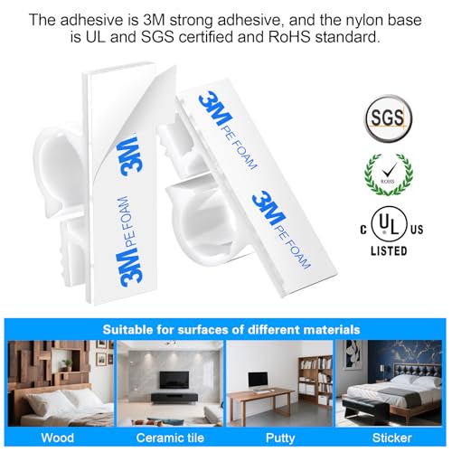 XHF 100pcs Adhesive Cable Wire Clips white, Outdoor Cable Management Wire Organizer Cord Holder for Under Desk, Car, Wall, TV PC Ethernet Cable - color: White, size: 1 cords slots-100pcs