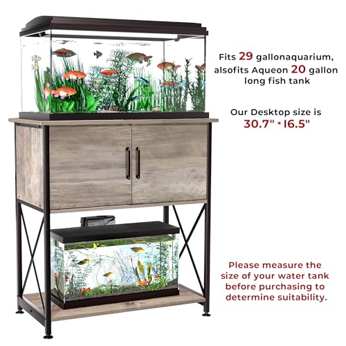 Herture 20-29 Gallon Aquarium Stand Metal Frame Fish Tank Stand with Cabinet Storage, for 20 Gallon Long Aquarium,30.7" L*16.5" W Tabletop,330LBS Capacity Grey PG01YGZ - color: Grey, size: 20-29 Gallon