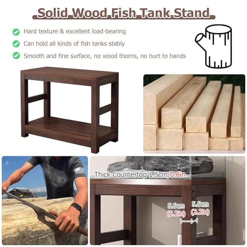 20 30 40 55 70 Gallon Long Aquarium Stand - Reptile Breeder Turtle Terrarium Stand Rack - 70cm Tall Aquarium Stand Furniture/Double Fish Tank Stand with Shelf（Brown-lxwxh-19.6x19.6x27.5）