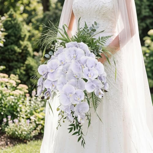 36.6'' Blue Orchids Artificial Flowers 10 Large Blooms Fake Phalaenopsis Branches 5PCS Long Stem Faux Silk Orchids for Tall Vase for Home Wedding Table Office Decor (Blue) - color: Blue