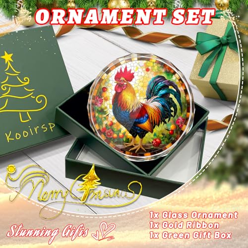 Chicken Stained Glass Ornament, Christmas Tree Decorations, Holiday Present Ideas, Gift Exchange - color: Rooster