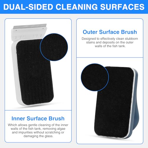 fishkeeper Aquarium Strong Magnetic Glass Cleaner Brush, Fish Tank Algae Magnet Cleaning Tool with 2 Detachable Scrapers, Mag Float Scrubber for 0.25-0.625Inch Glass and Acrylic Tanks - size: Large for Glass Thickness：1/4"-5/8"
