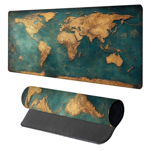 World Map Gaming Mouse Pad, Mouse Pad 28x12in, Large Desk Mat with Non-Slip Rubber Base, Office Desk Accessories, Large Extended Gaming Keyboard Mat, Big Mousepad for Computer Gamer Office, Blue O-670 - size: 28 x 12 x 0.1