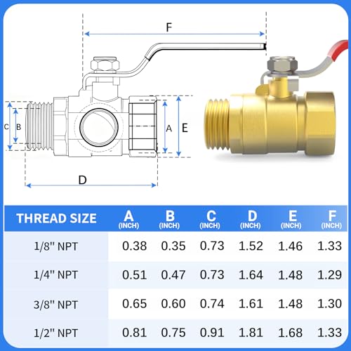 ChillWaves Brass Ball Valve, Air Compressor Ball Valve Shut Off Switch 1/2" NPT Male x 1/2" NPT Female Thread Pipe Fitting(2-PACK) - size: 1/2" MNPT x 1/2" FNPT, style: PACK OF 2
