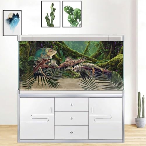 Tropical Forest Aquarium Background, Green Huge Tree Reptile Habitat Rainforest Terrarium Background, 6 EVA Double-Sided Tapes 48x24 inches/120x60 - color: Tree, size: 48"L x 24"W